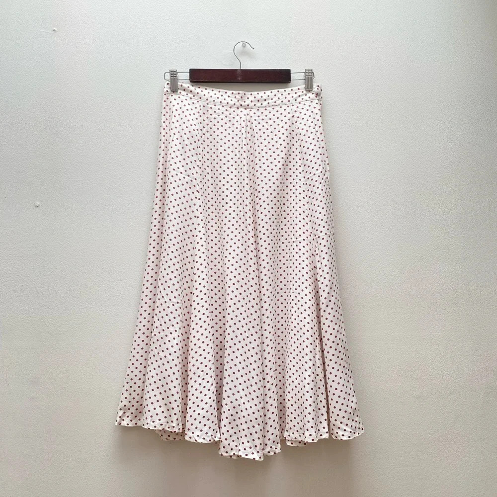 Vintage - Full Cream Red Polka Dot Midi Twirling Skirt
